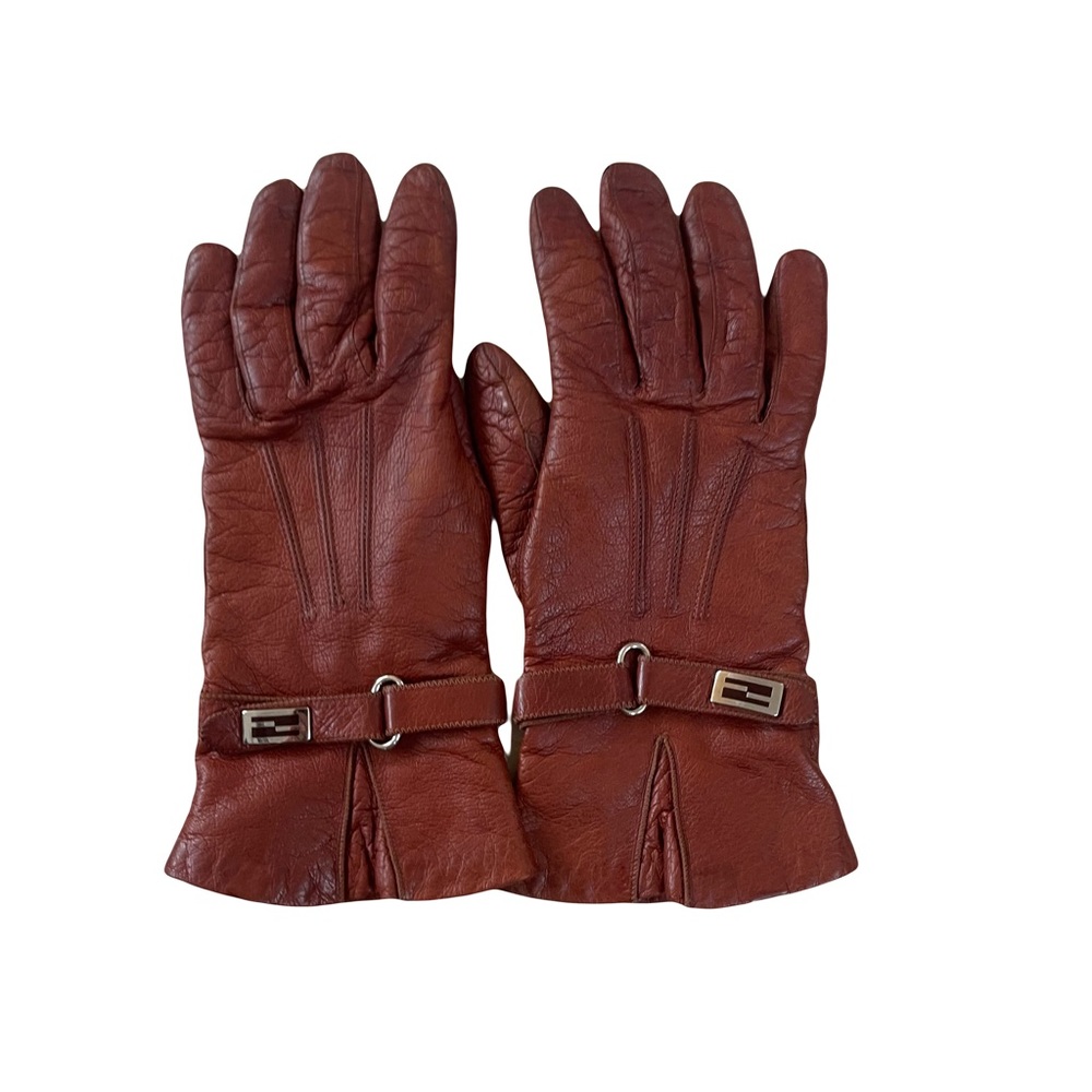 Fendi baguette logo red leather gloves